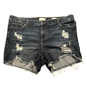 True Craft Distressed Jean Shorts Raw Hem Destroyed Dark Wash Festival Size 18 W